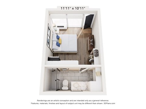 Floor plan for studio, 1 bath, 224 sqft